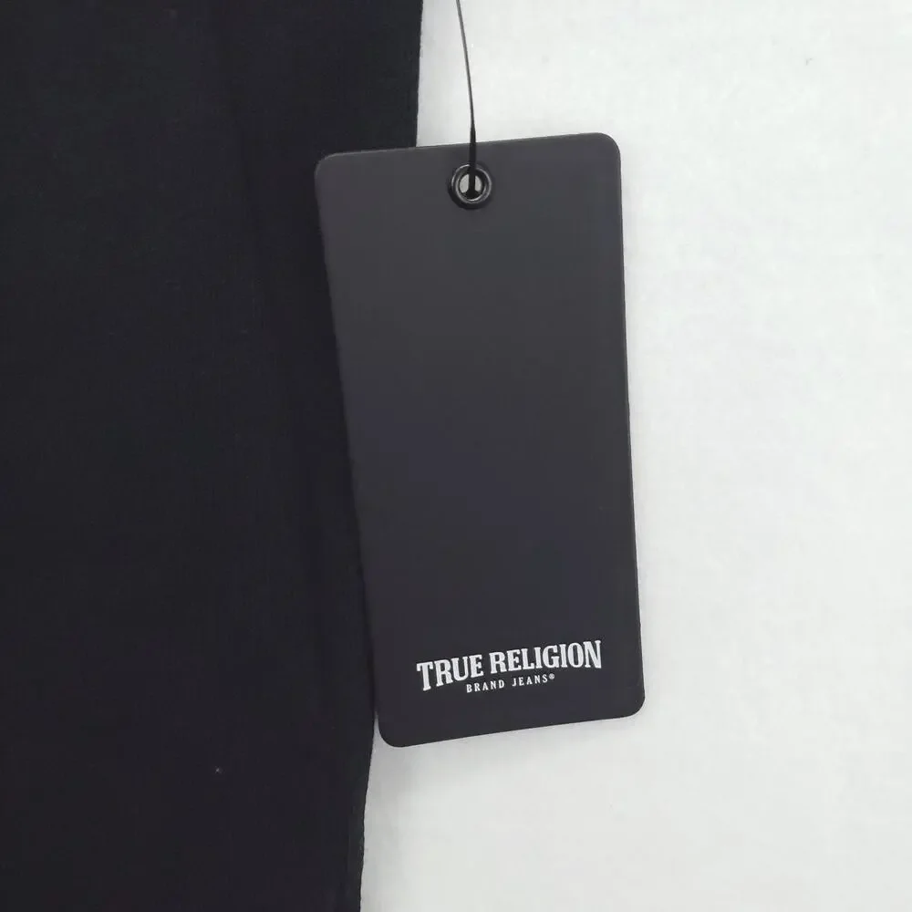 NEW True Religion Shirt Mens Large Jet Black Heavy Taping Short Sleeve Crew Neck